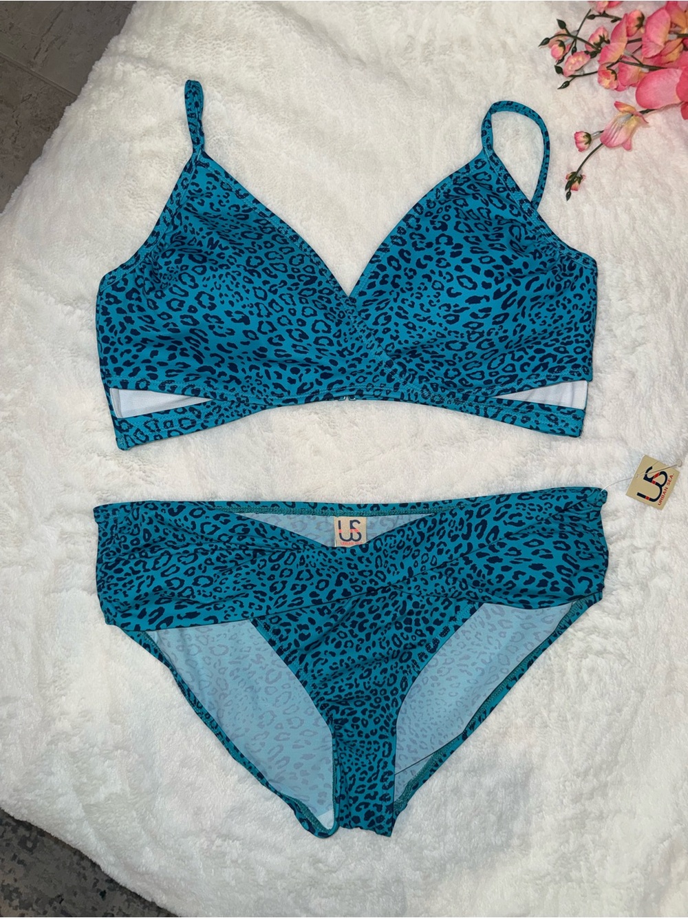 US Swim Teal Leopard Print Bikini Set Size XL